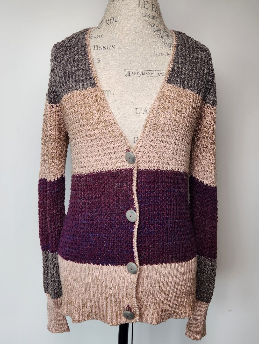 Vintage Stripe Cotton Knit Cardigan Sweater